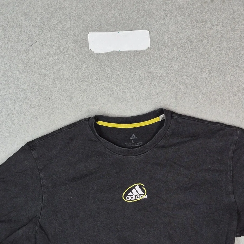 Adidas Men Shirt L Black Embroidered Graphic Activewear Short Sleeve